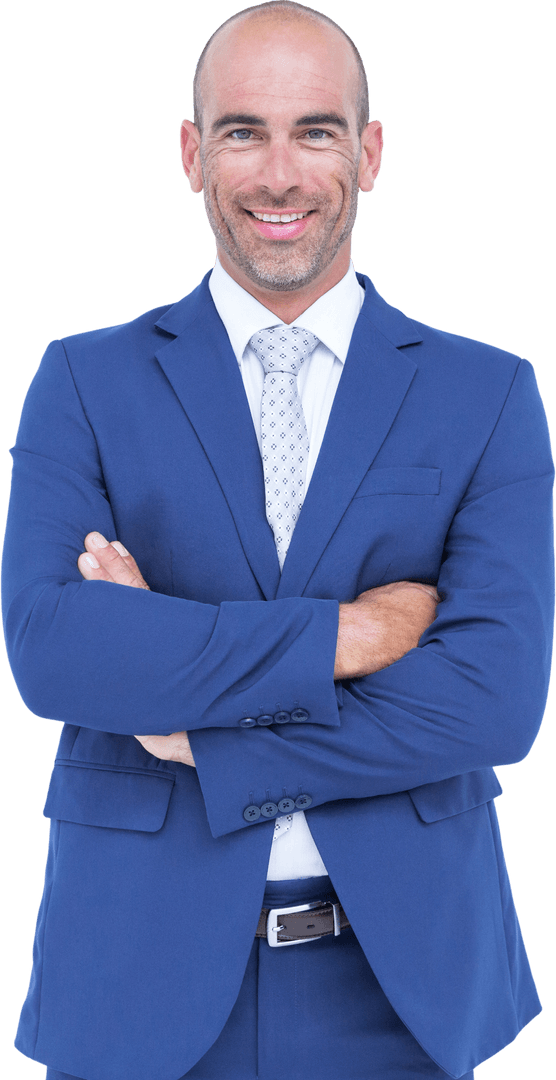 Confident Businessman Smiling with Arms Crossed on Transparent Background