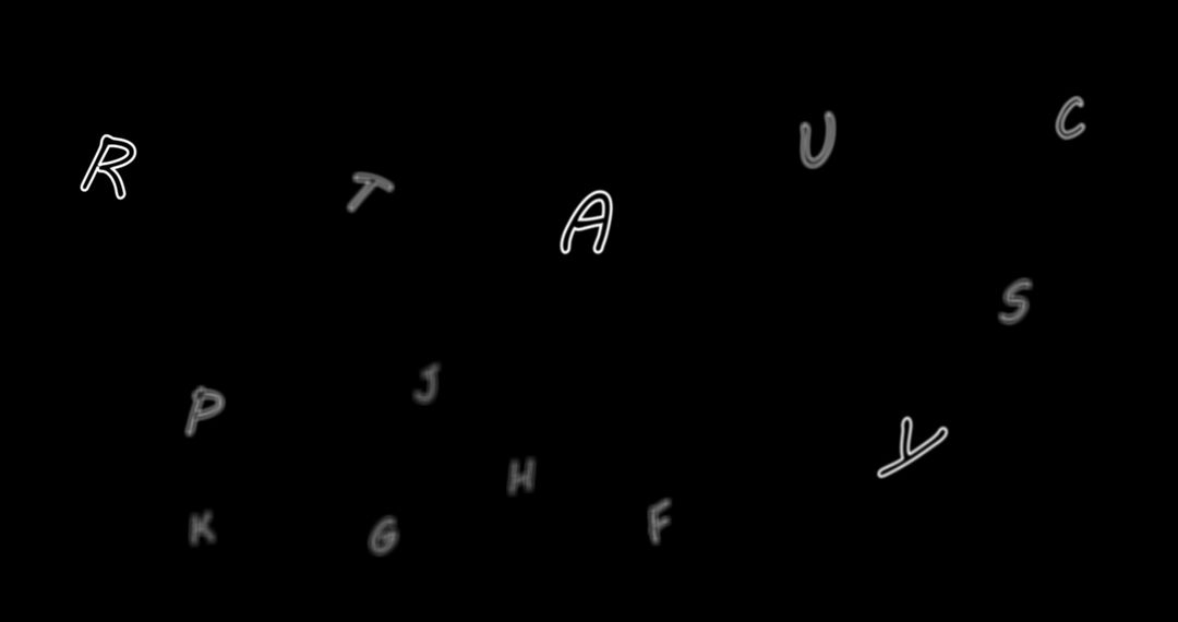 Floating White Alphabets on Black Background with Copy Space