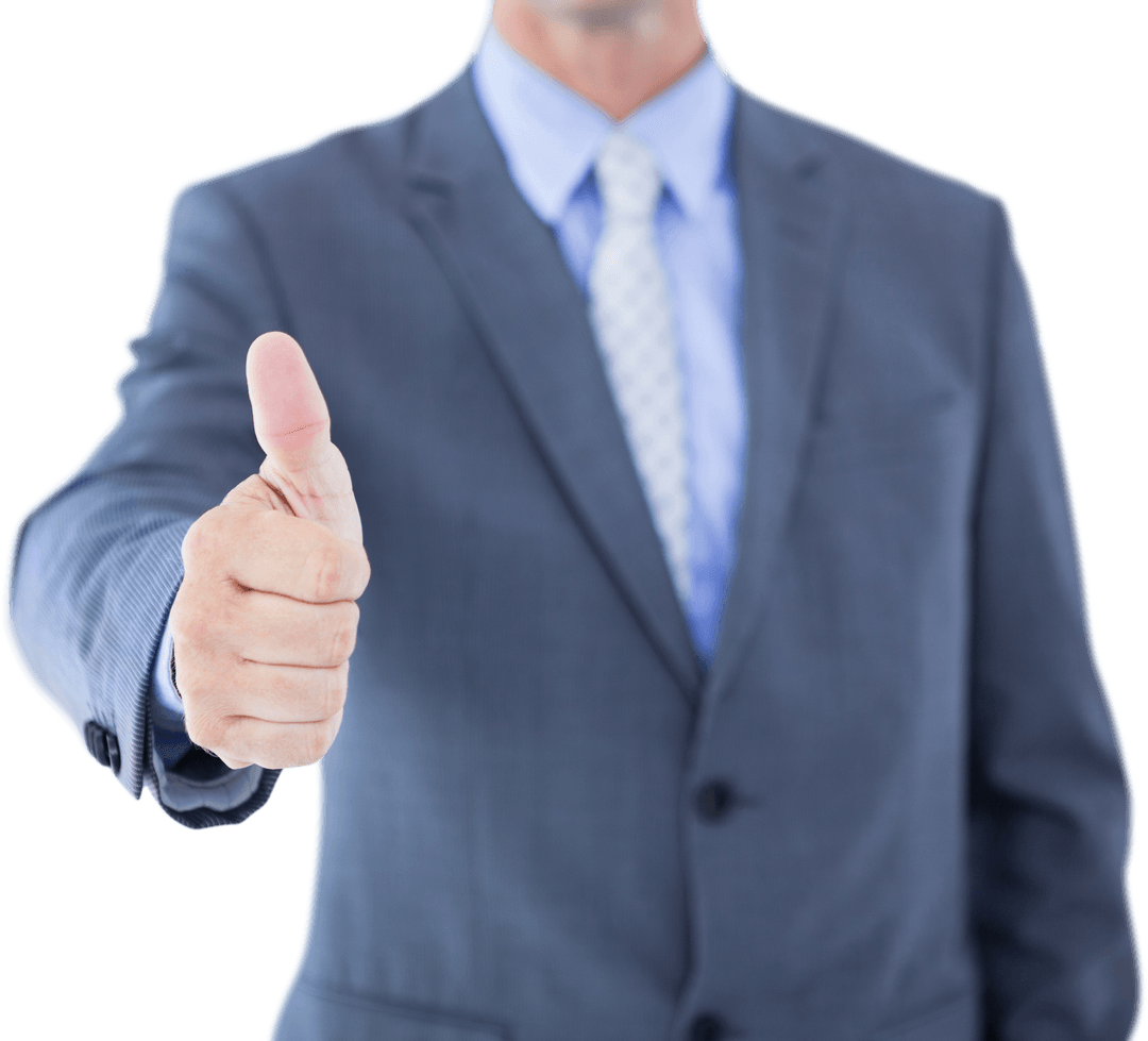 Businessman in Suit Giving Thumbs Up on Transparent Background