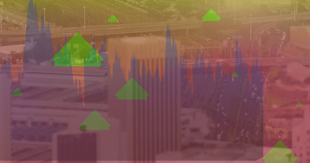 Digital Finance Overlay on Urban Skyline with Data Visualization