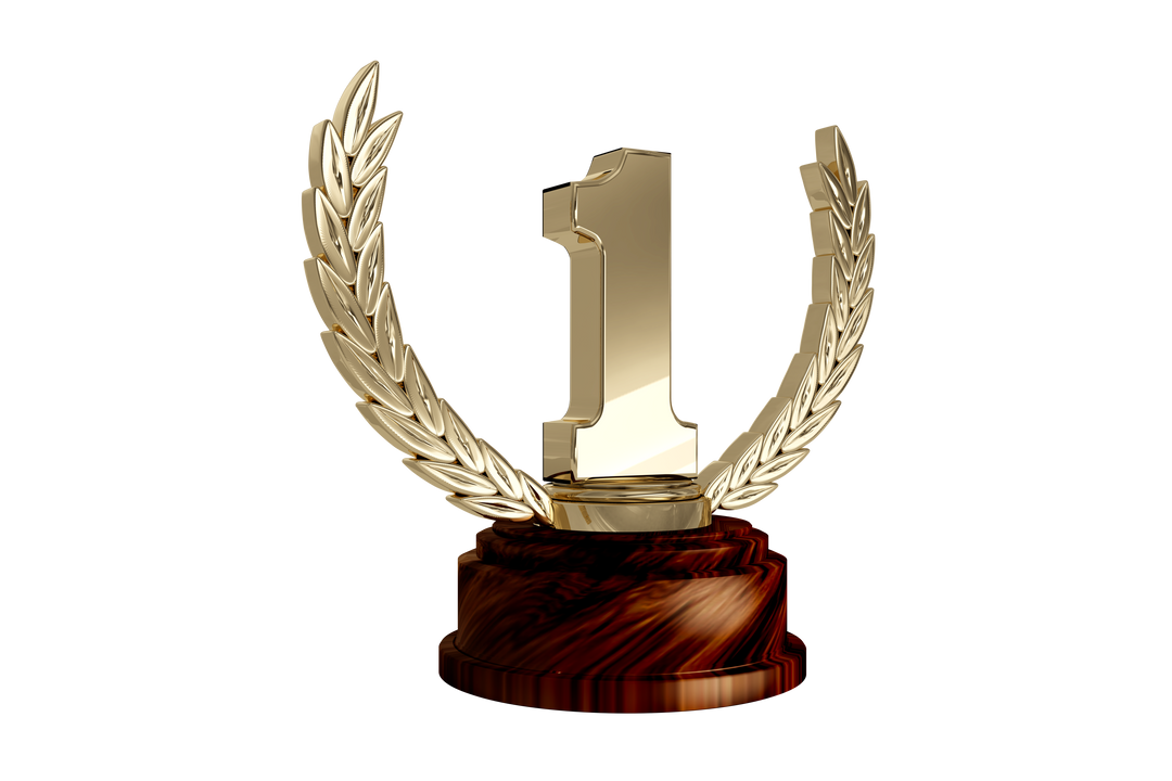 Golden Trophy with Number One on Elegant Wooden Base, Isolated Transparent Background - Download Free Stock Images Pikwizard.com