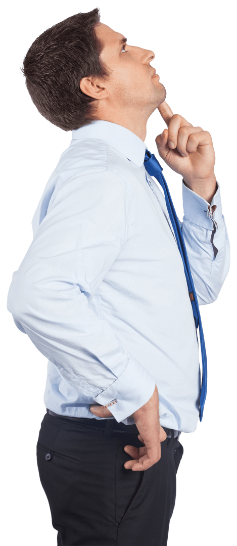Transparent Thoughtful Businessman Touching Chin Wondering