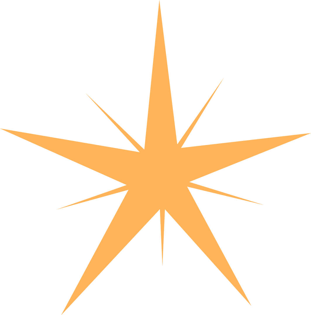 Flat Orange Eight-Pointed Star Emblem on Transparent Background