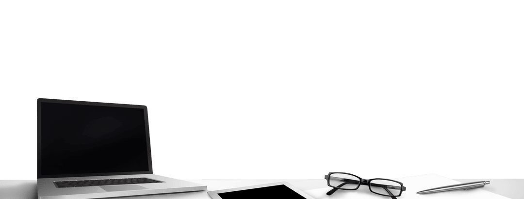 Digital Devices and Stationery on Transparent Desk Background