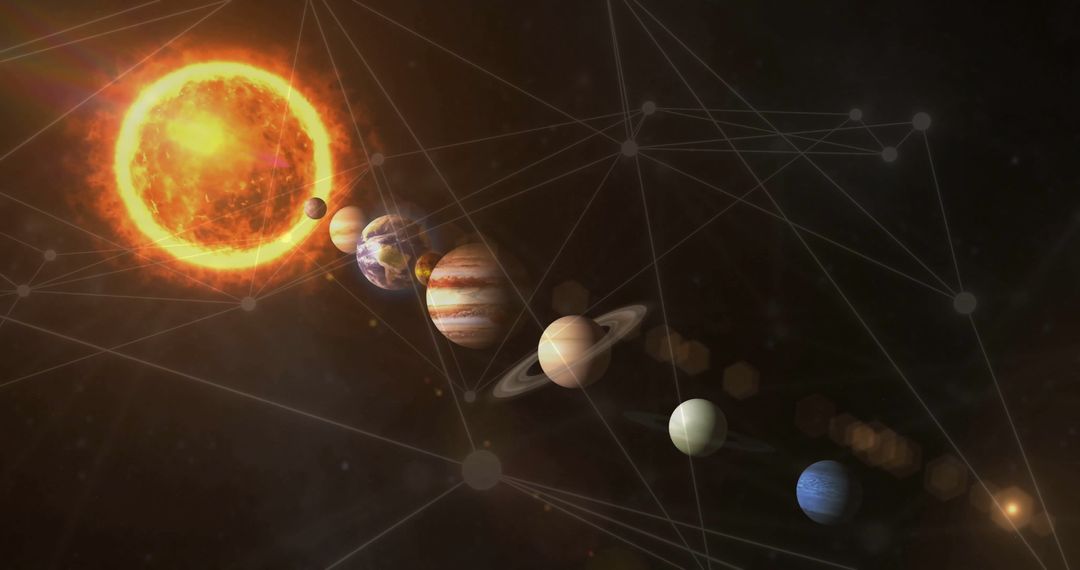 Digital Network Overlay on Solar System Illustration