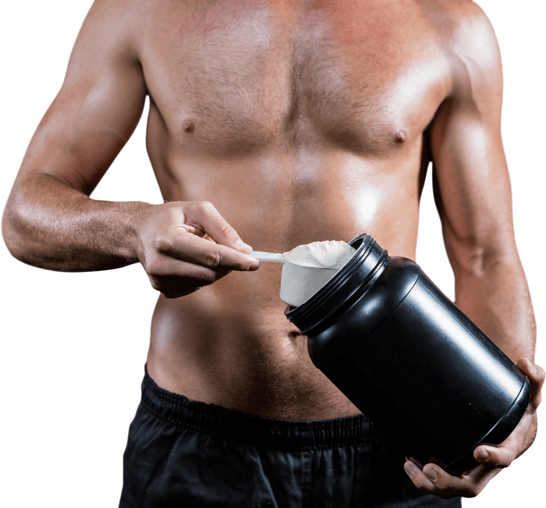 Transparent Background Man Holding Protein Powder Supplement