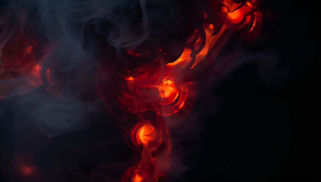 Fiery Red-Orange Orbs in Vivid Swirling Smoke