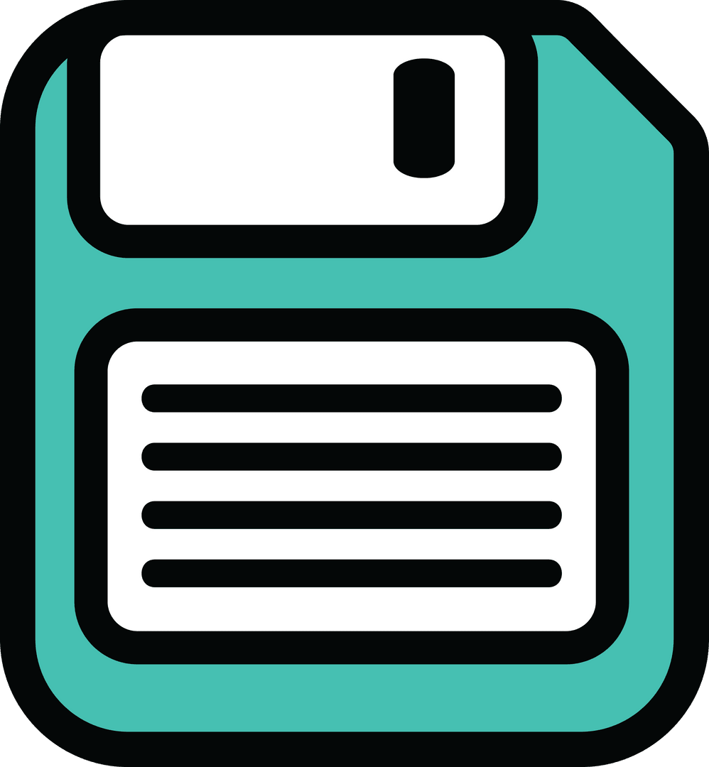 Vintage Floppy Disk Symbol on Transparent Background