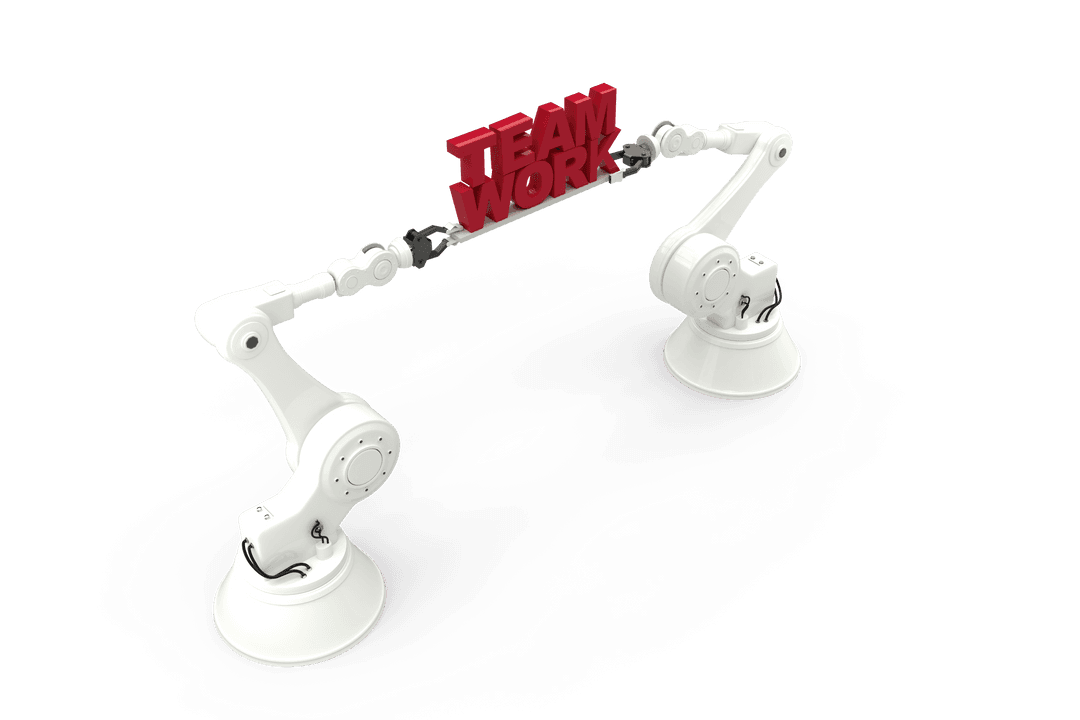 Transparent Robotic Arms Holding 'Teamwork' Message Symbol