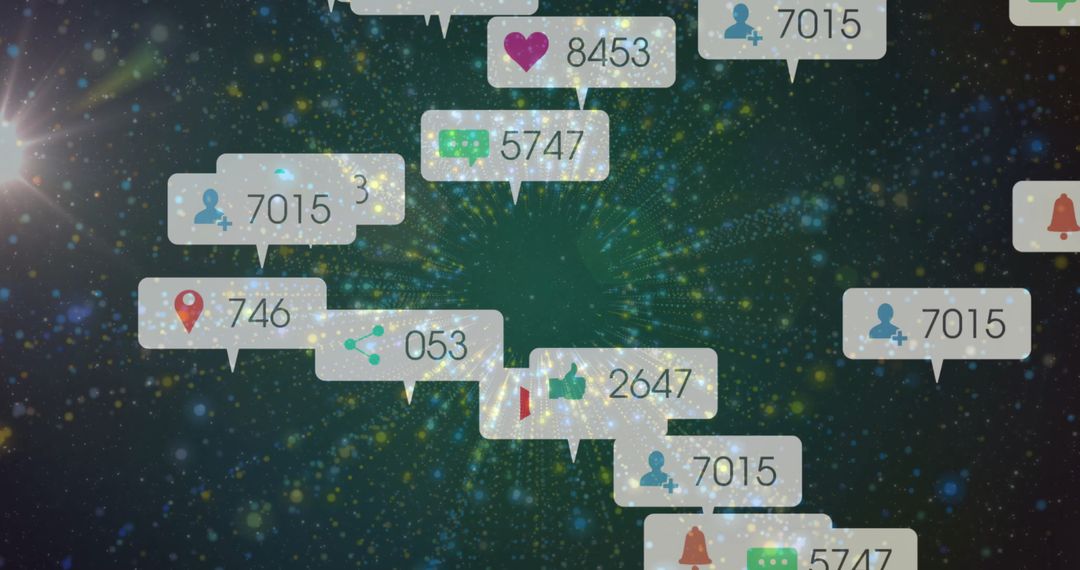 Futuristic Cosmic Interface with Floating Social Notifications