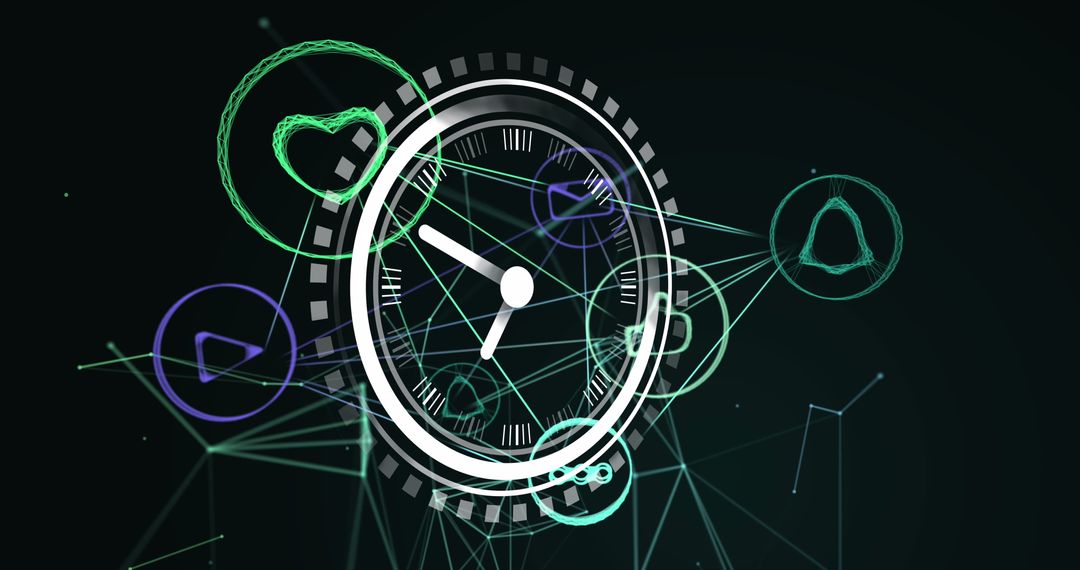 Digital Clock Over Social Media Connections on Black Background