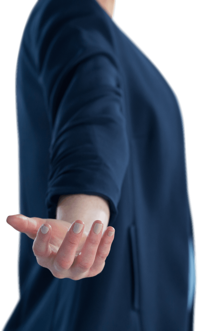 Businesswoman Presenting Invisible Product with Open Hand Gesture