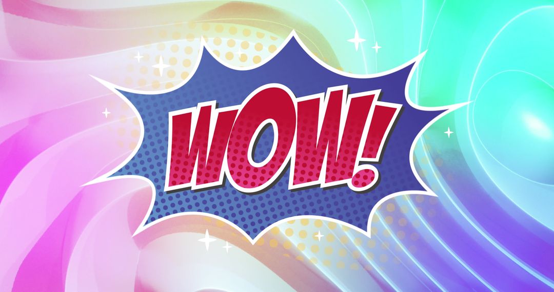 Retro Wow Text with Vibrant Rainbow Background