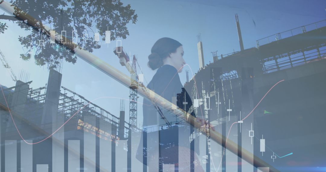 Businesswoman Analyzing Financial Data with Construction Insights