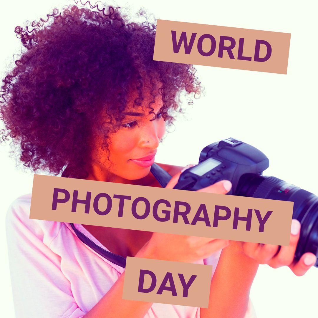 Biracial Woman Celebrating World Photography Day with DSLR Camera - Download Free Stock Templates Pikwizard.com