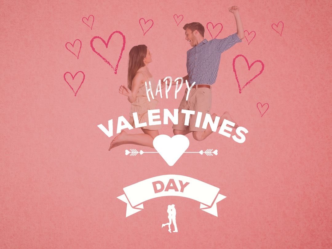 Joyful Couple Celebrating Valentine's Day with Hearts and Love