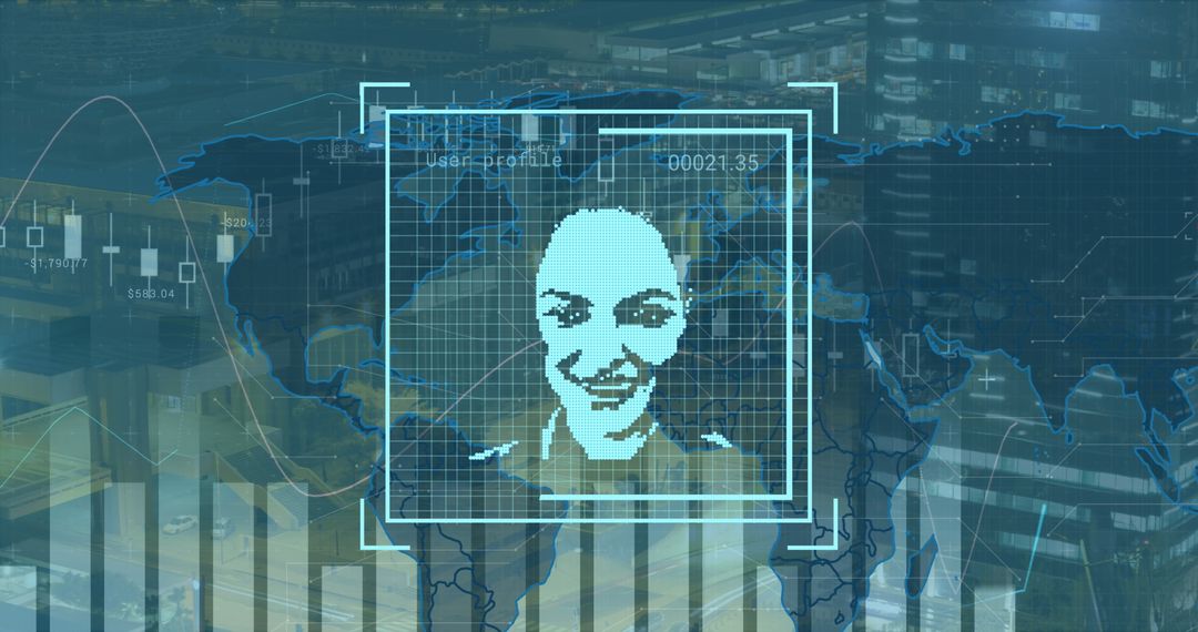 Digital Interface with Graphs Over World Map Background