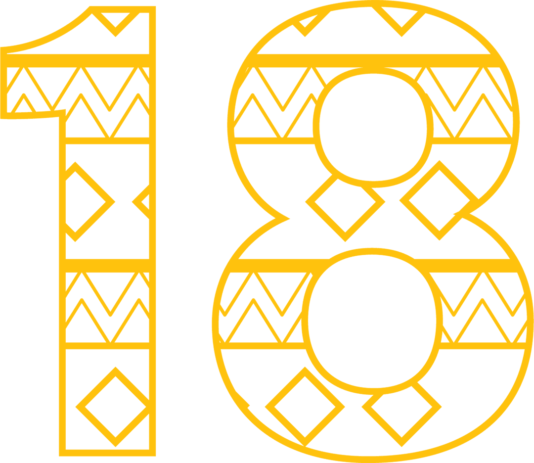 Yellow Textured Number 18 on Transparent Background