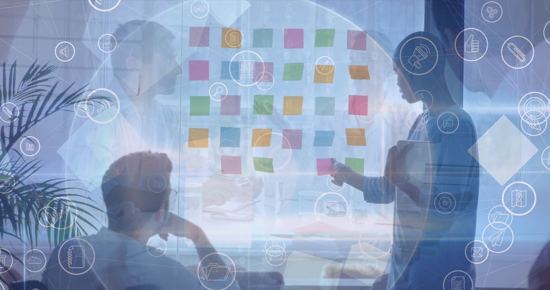 Innovative Business Team Collaborating with Digital Technology Overlay