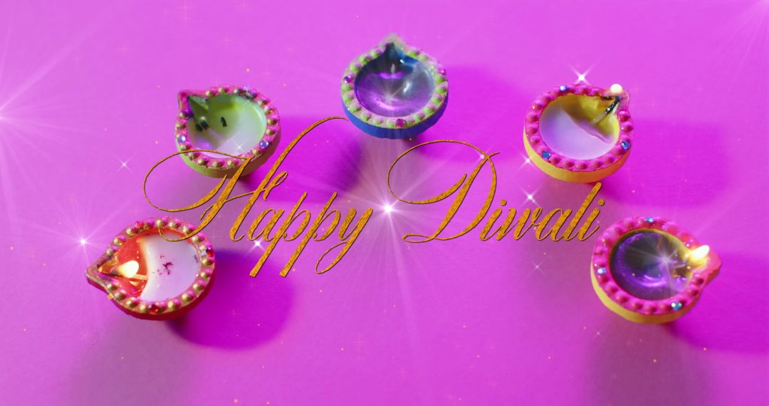 Colorful Diwali Diyas with Festive Message
