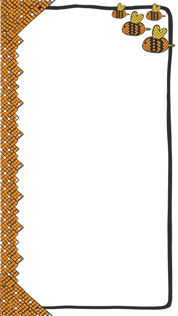 Hand-drawn Mosaic Pattern Frame with Bees on Transparent Background
