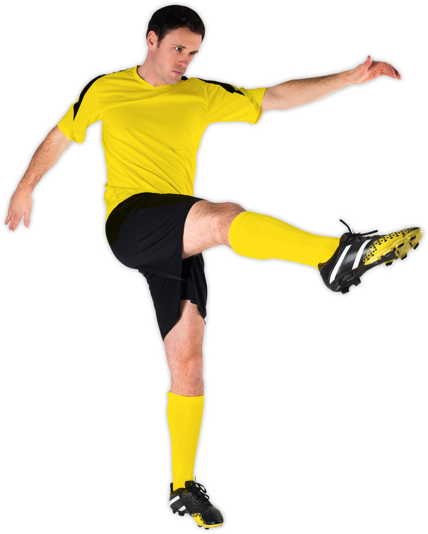 Football Player in Yellow Jersey Kicking Ball Isolated on Transparent Background - Download Free Stock Images Pikwizard.com