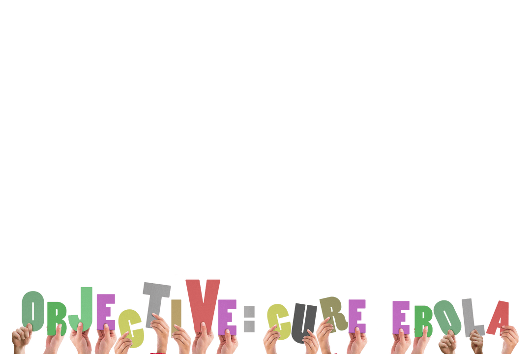 Hands Holding Text 'Objective Cure Ebola' Transparent Background Concept
