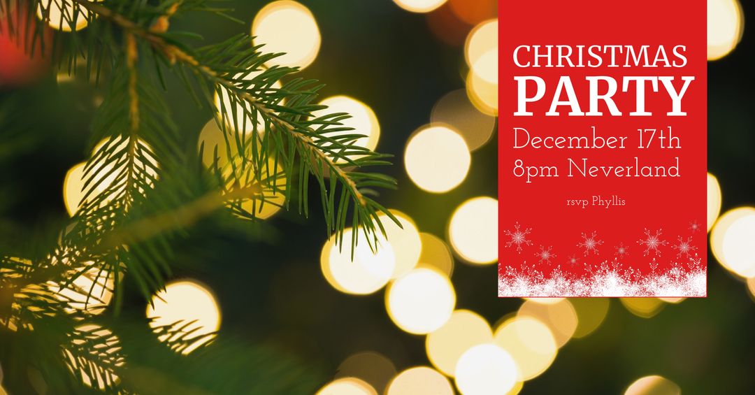 Christmas Party Invitation with Lights and Evergreen Branches
