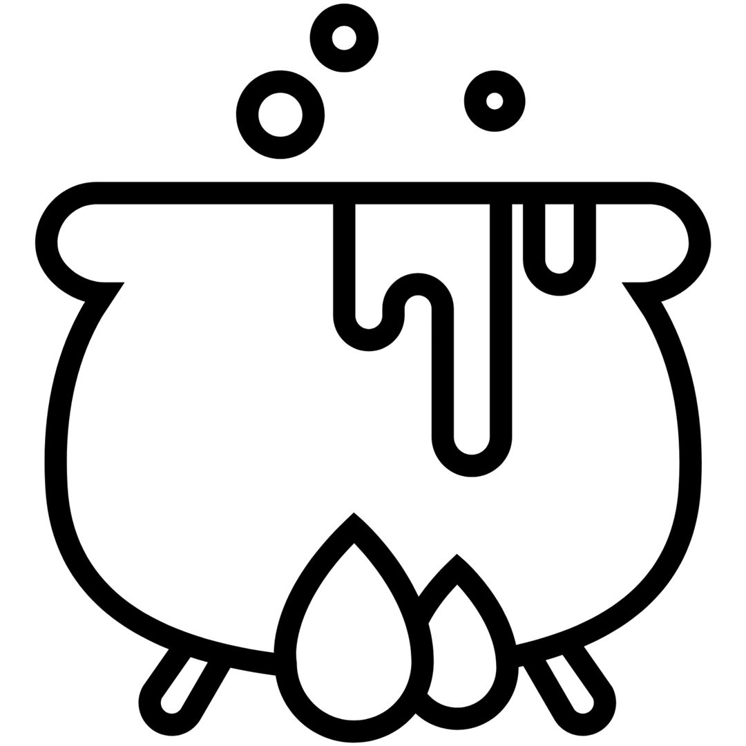 Boiling Pot Over Fire Line Art for Culinary Themes