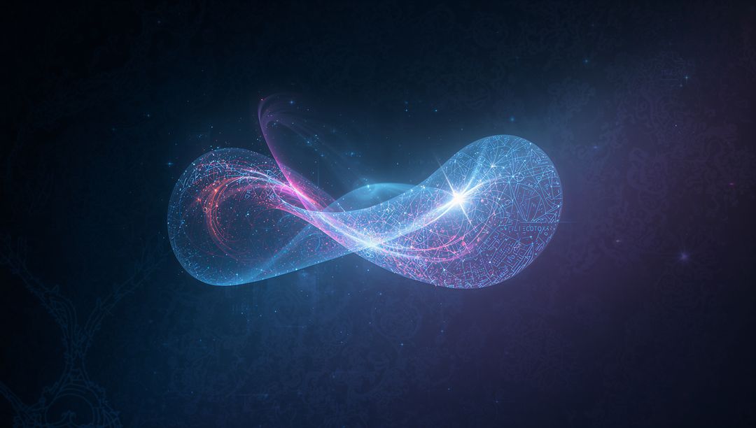 Neon Infinity Ribbon Twisting in Cosmic Void with Circuit Lines and Futuristic Glow