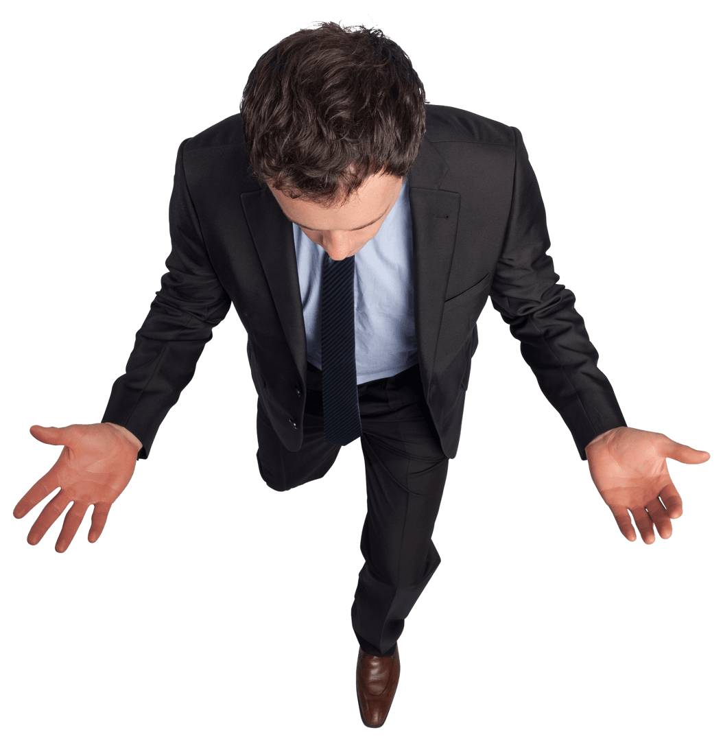 Transparent View of Confident Businessman with Open Arms