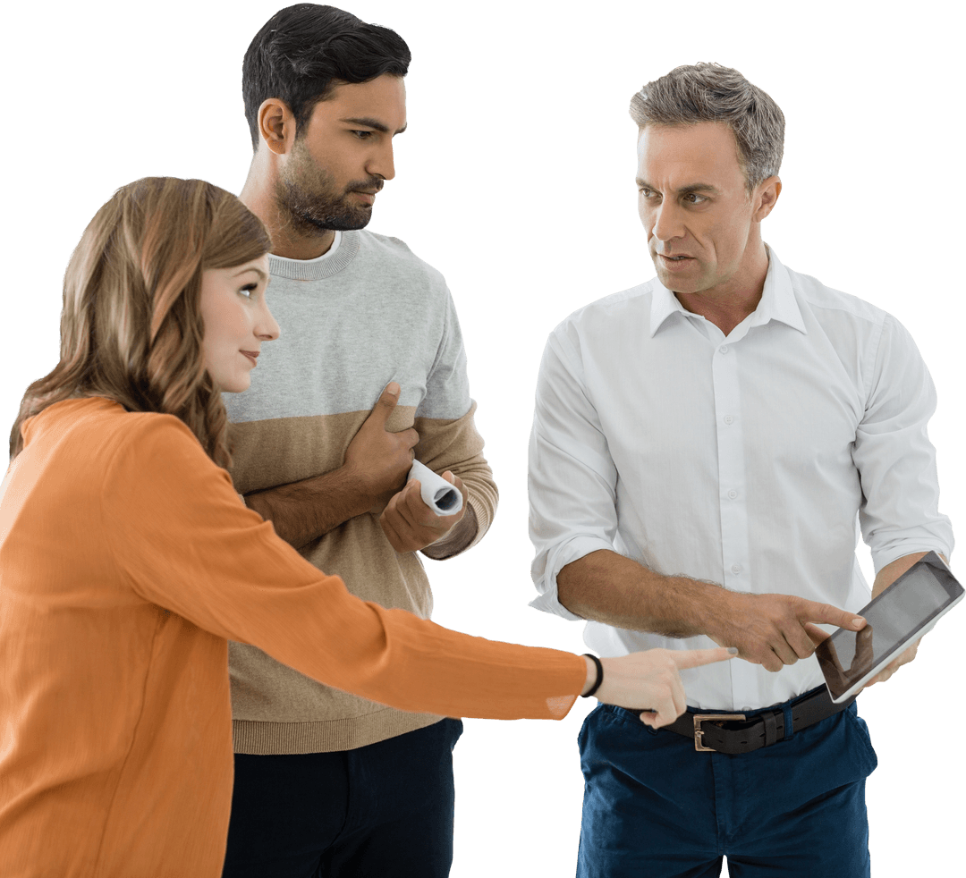 Transparent Business Team Discussing with Digital Tablet