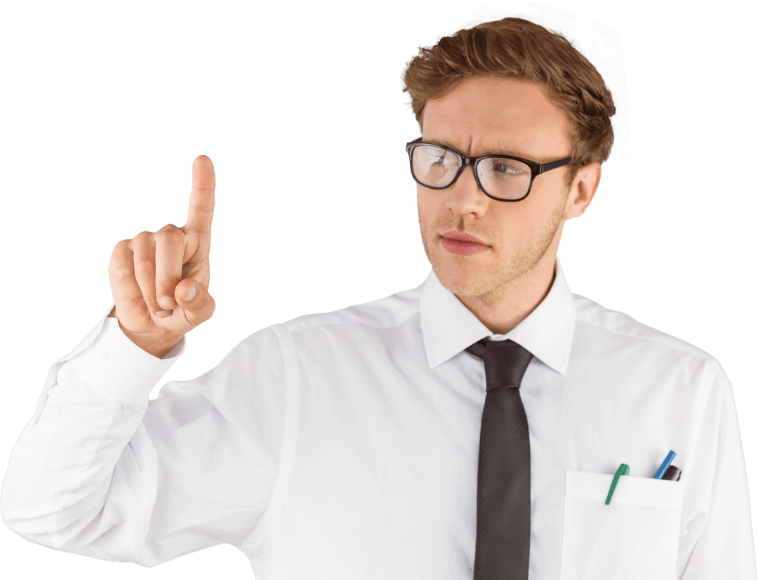 Transparent Nerdy Businessman Pointing Upward