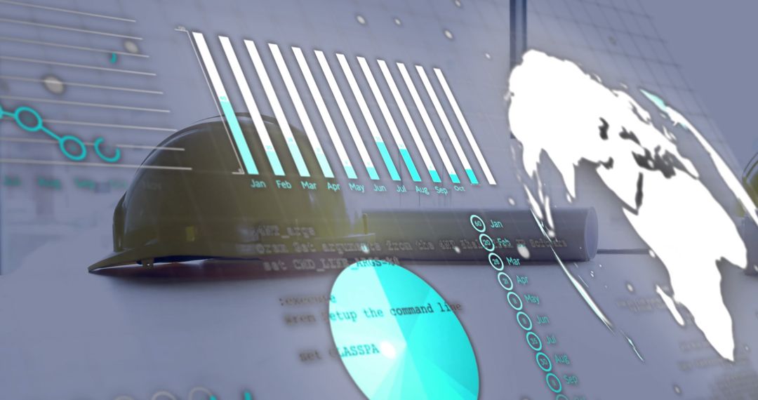 Futuristic Engineering Data Visualization with Safety Helmet