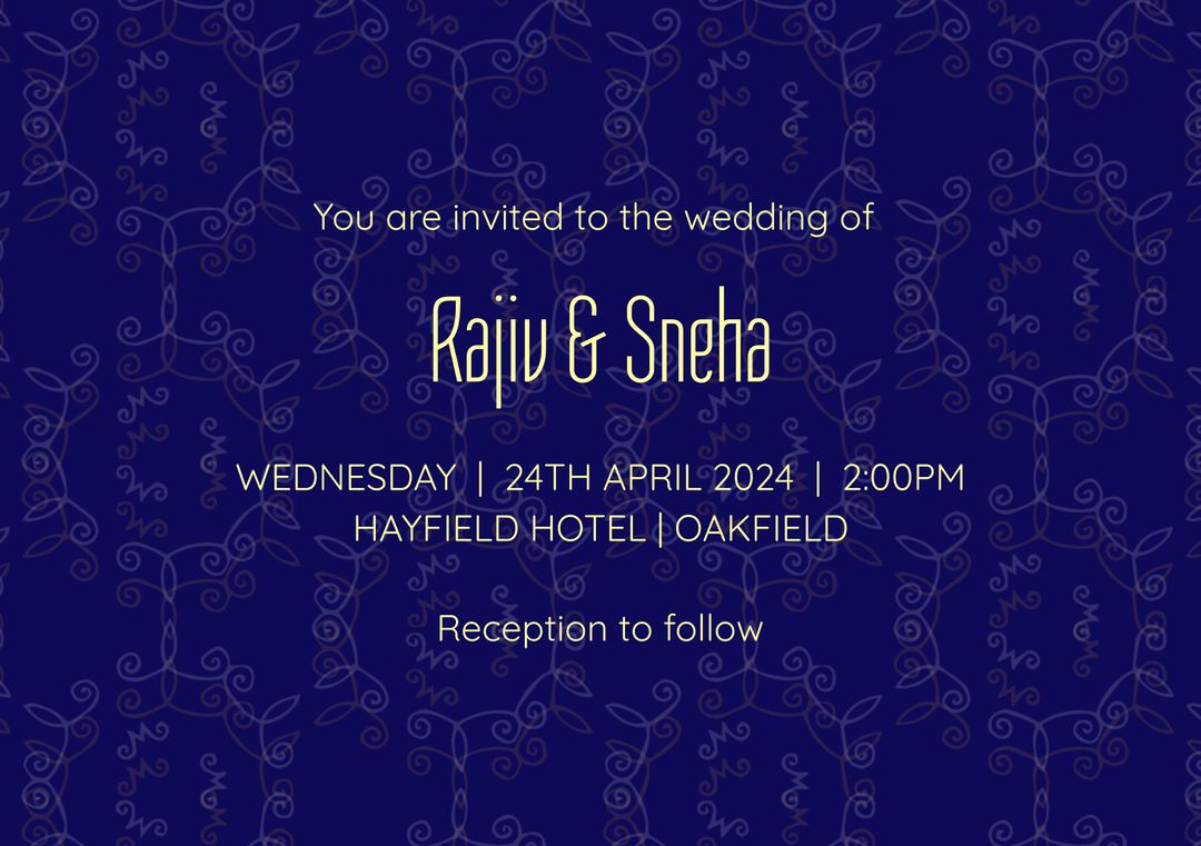 Elegant Wedding Invitation Featuring Blue Background and Gold Text - Download Free Stock Templates Pikwizard.com