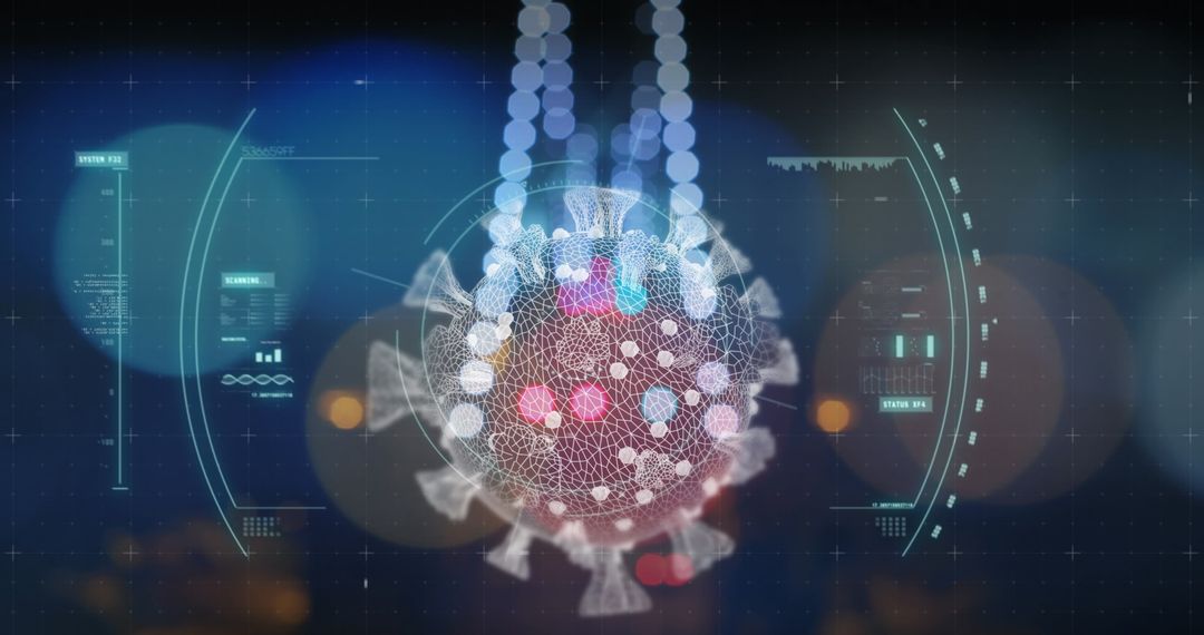 Digital Illustration of COVID-19 Cell with Futuristic Technology Elements