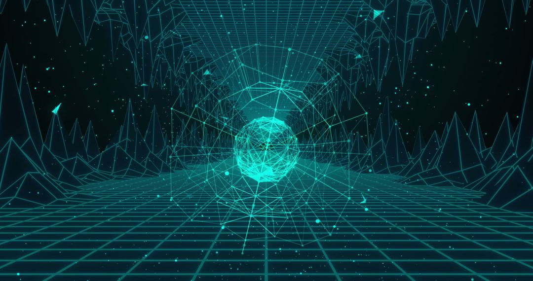 Futuristic Digital Tunnel with Globe and Data Patterns