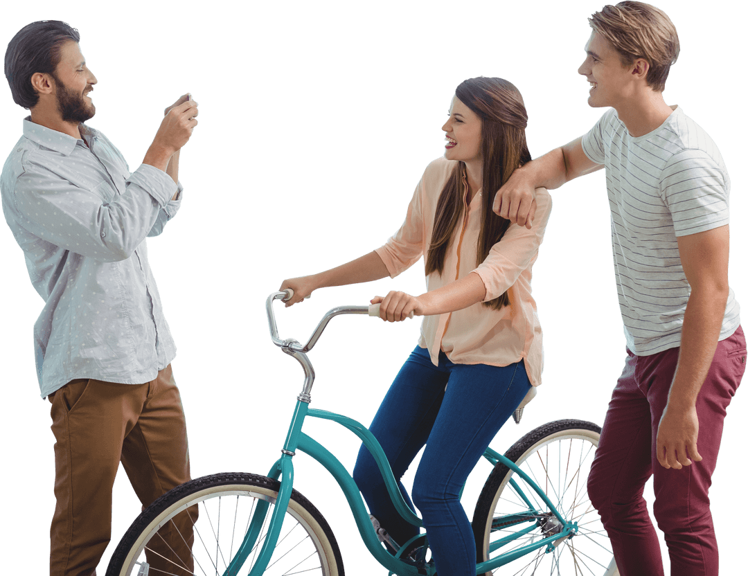 Transparent Group Enjoying Photoshoot with Bicycle
