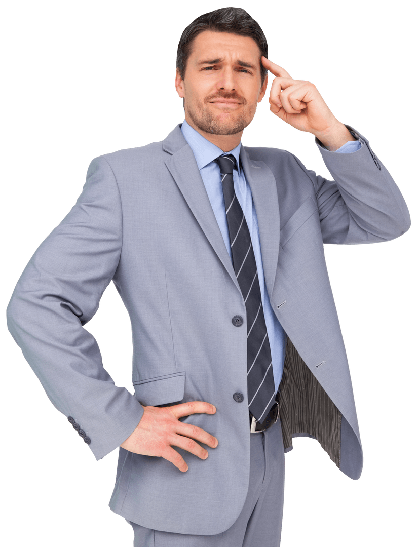 Caucasian Businessman in Mid-Thought on Transparent Background