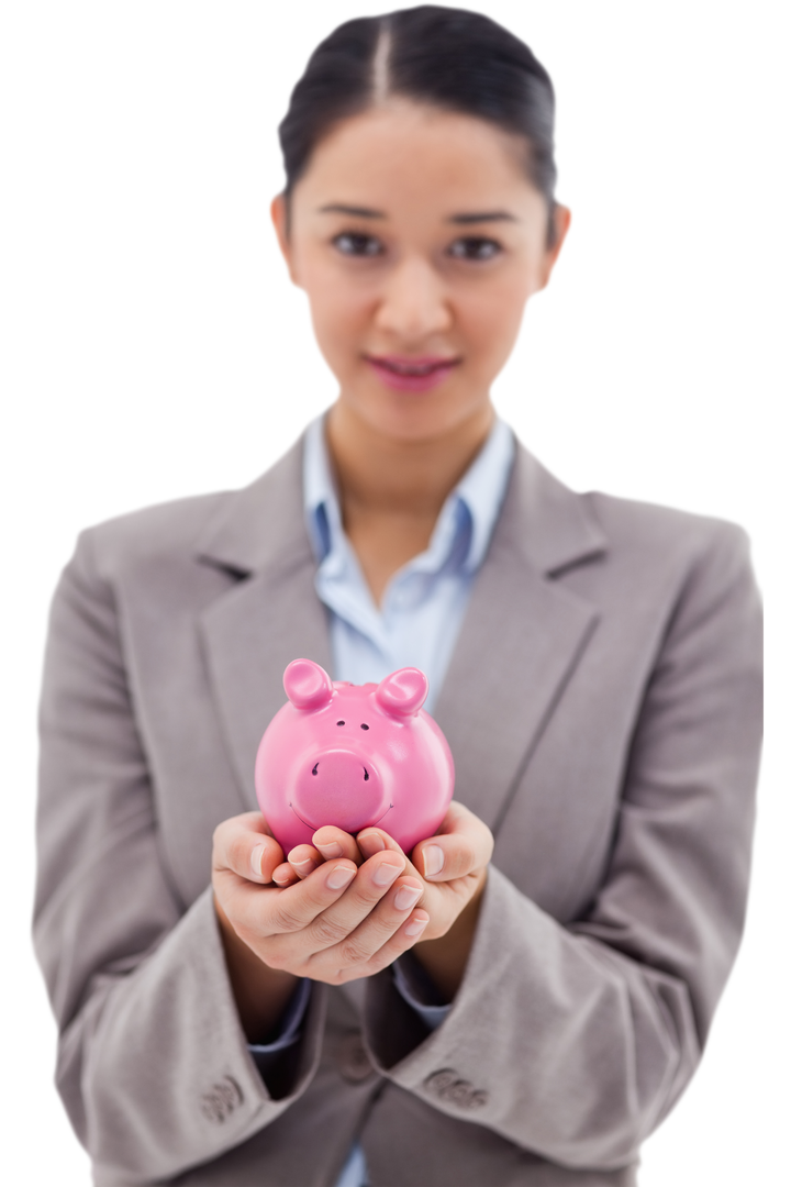 Transparent Background Businesswoman Holding Piggy Bank in Office Setting - Download Free Stock Images Pikwizard.com