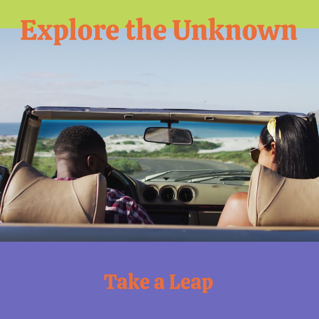 Couple Adventuring in Convertible with Scenic Horizon