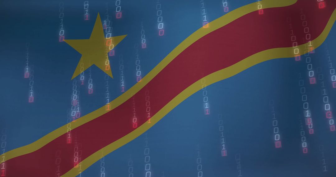 Democratic Republic of Congo Flag with Digital Binary Overlay