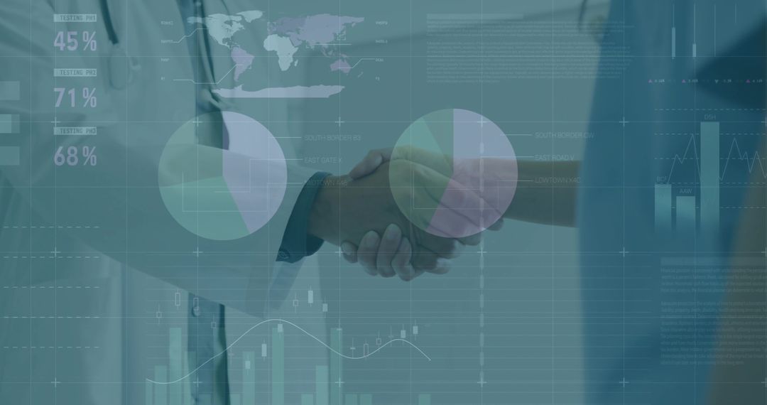 Healthcare Professional Shaking Hands with Digital Data Overlays