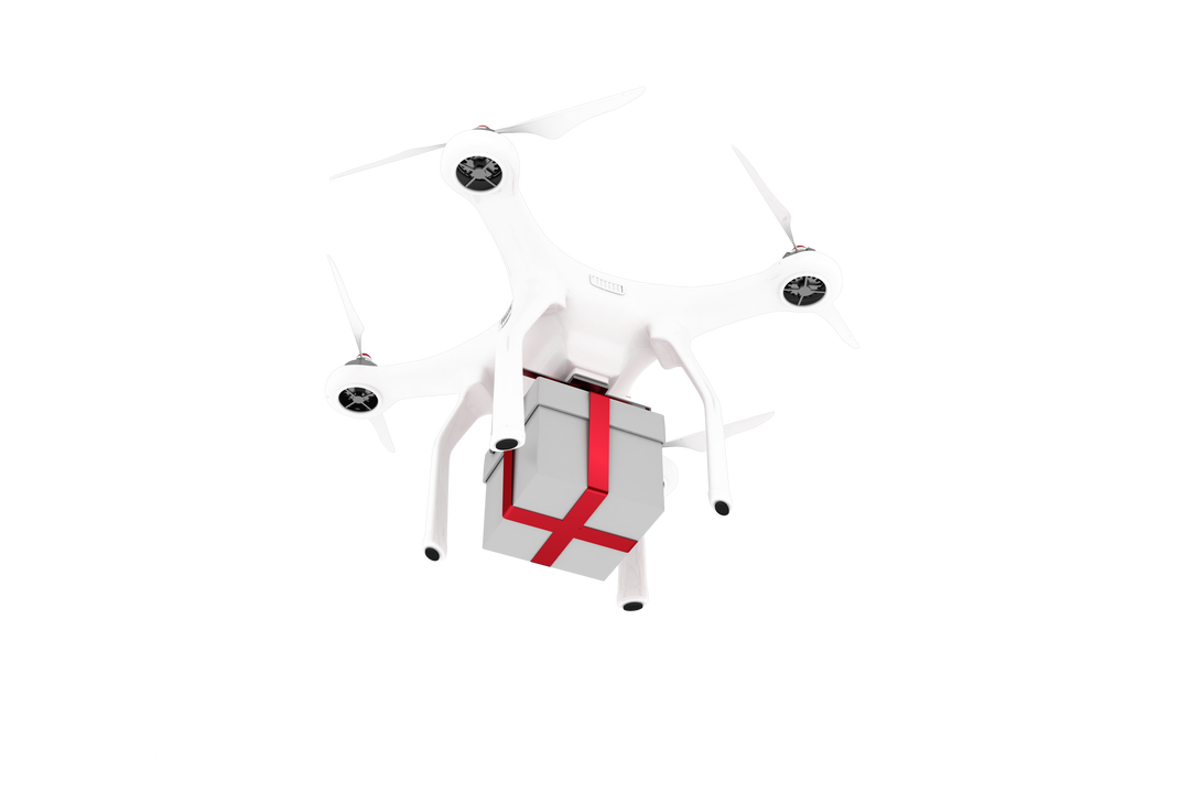 White Drone Carrying Gift Parcel with Red Ribbon, Transparent Background - Download Free Stock Images Pikwizard.com