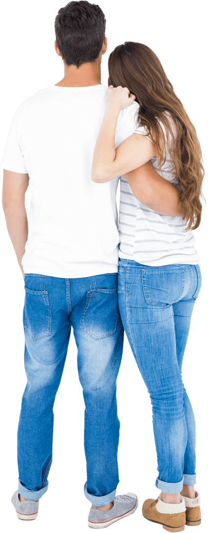Rear View of Couple Hugging with Transparent Background