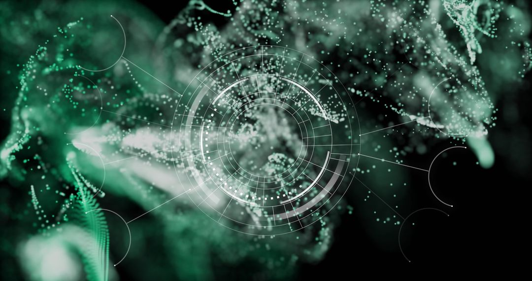 Futuristic HUD Interface with Digital Green Particles