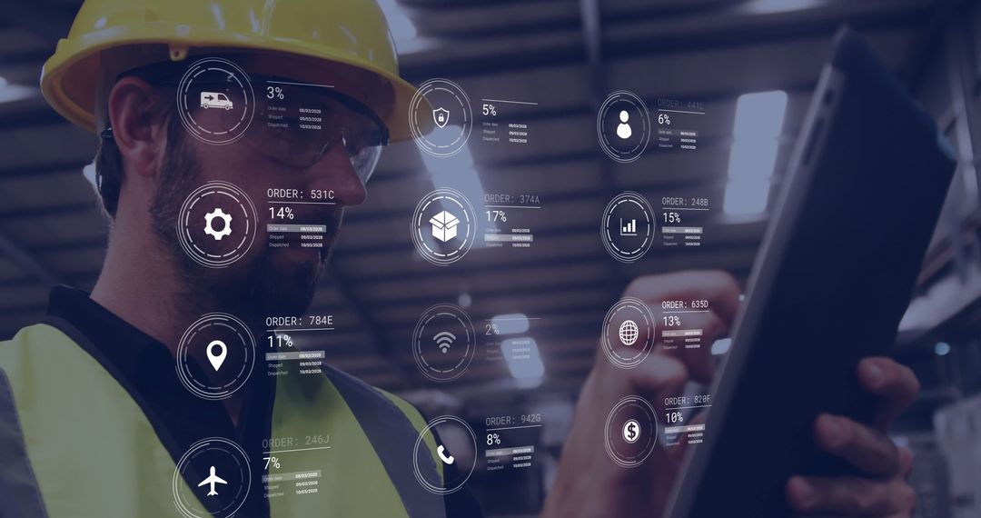 Warehouse Worker Using Tech Interface for Logistics Visualization
