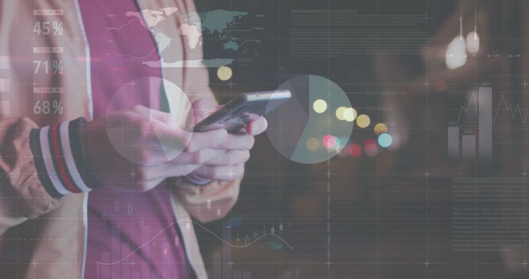 Man Analyzing Financial Data on Smartphone in Urban Setting