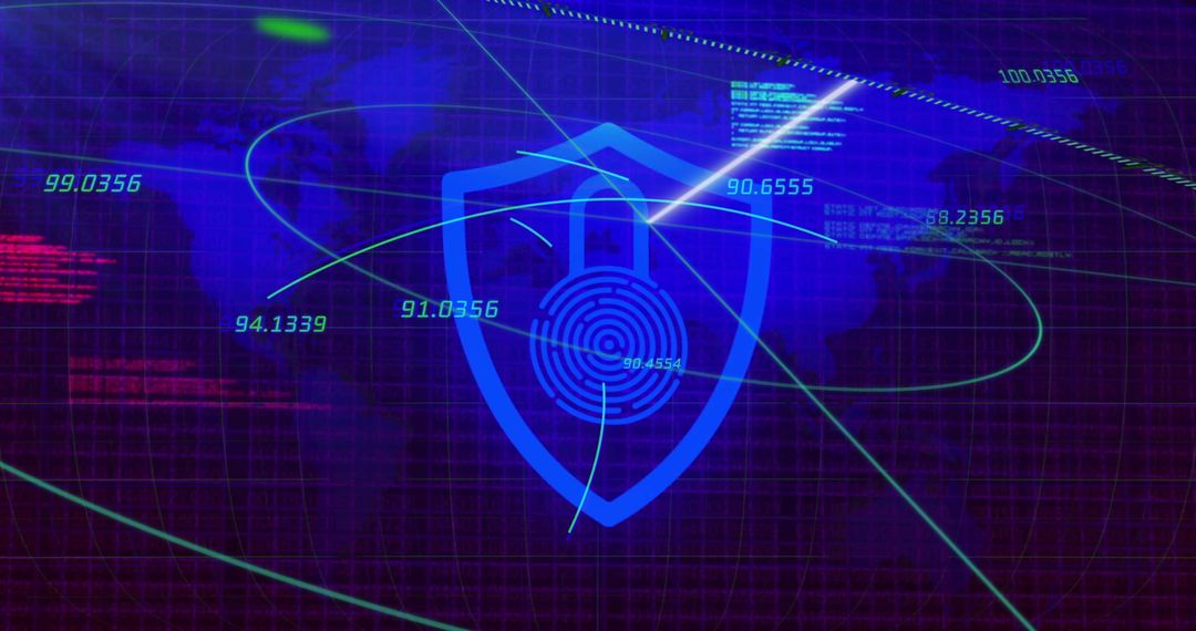 Digital Security Shield with Global Data and Lock Icon