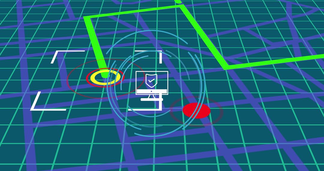 Futuristic Digital Interface with Security and Navigation Elements